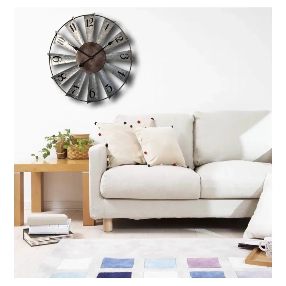 24” Windmill Distressed Metal Wall Clock Rustic Farmhouse Decor,Battery Operated
